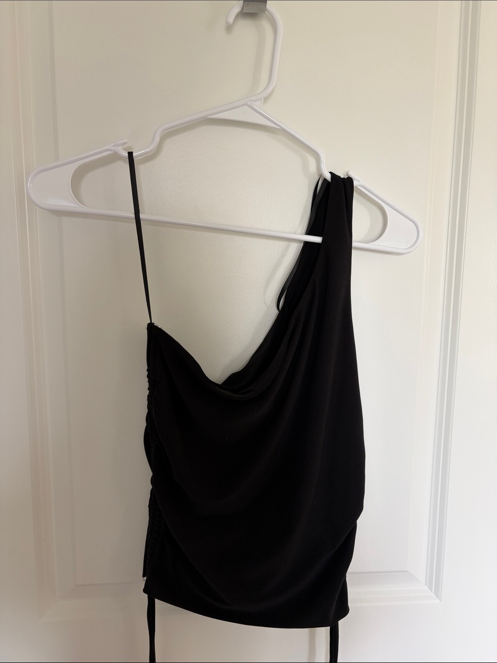 Asymmetric One-Shoulder Black Drape Top